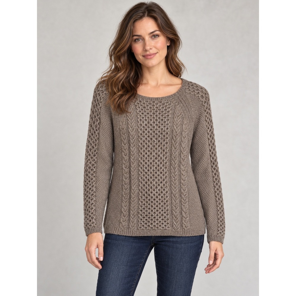 Denver Hayes Cable Knit Sweater Women Small Brown Wool Alpaca Blend Raglan Scoop